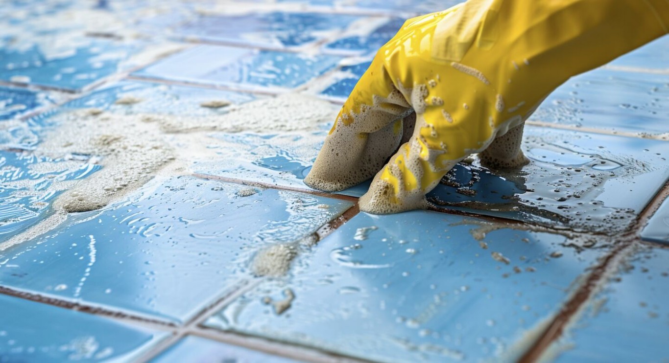 Professional pool tile cleaning and calcium scale removal in Costa Mesa, CA
